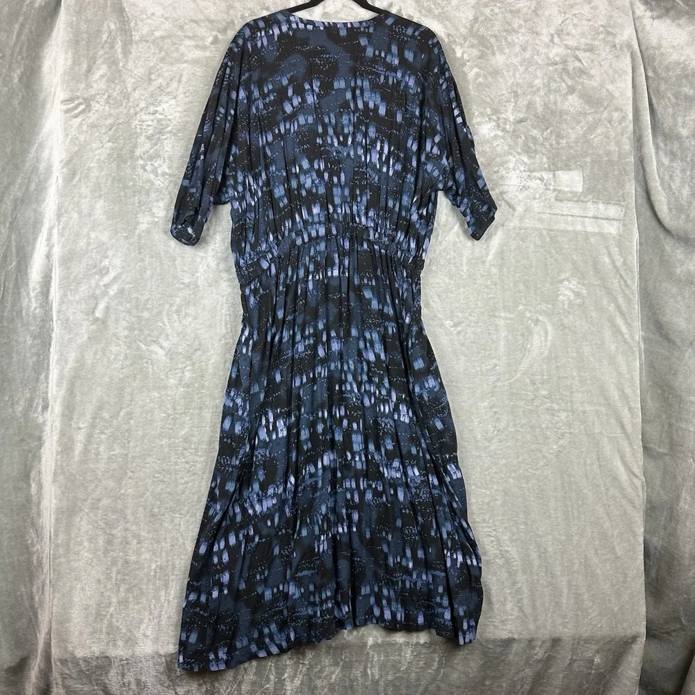 Melissa McCarthy Seven7 Dress Women's 1X Blue Black Abstract Print Dolman Tie